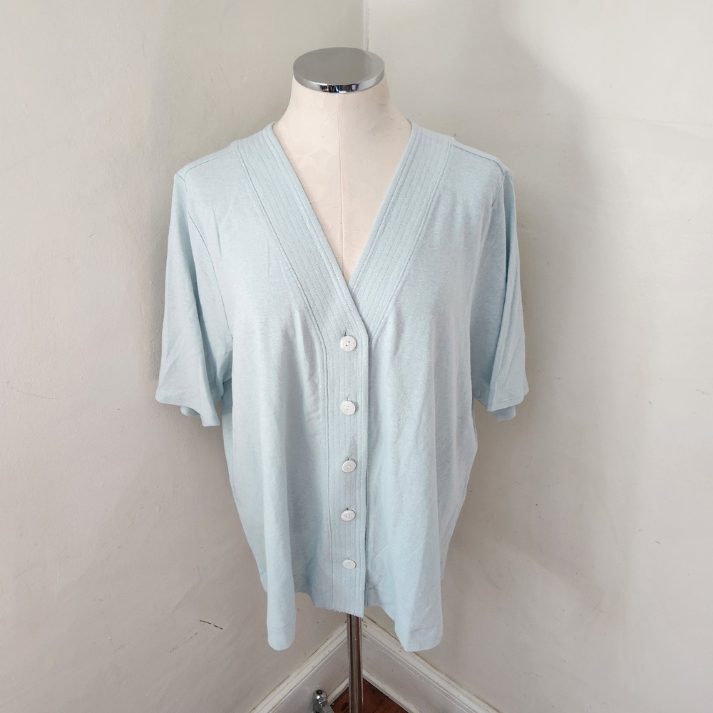 Pure Jill J. Jill Light Blue Hemp Cotton Button Front Top Cardigan Womens 2X